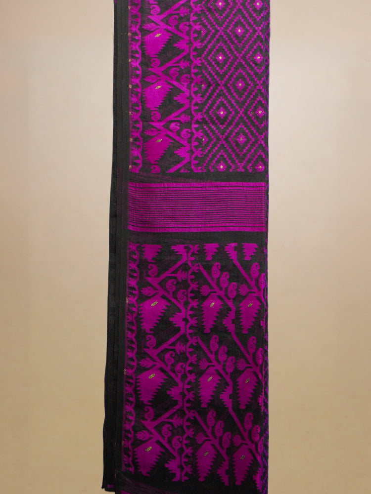 Pink & Black Jamdani Cotton Saree