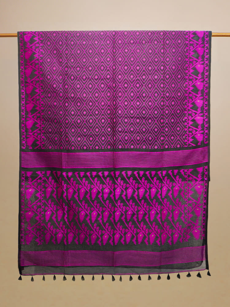 Pink & Black Jamdani Cotton Saree
