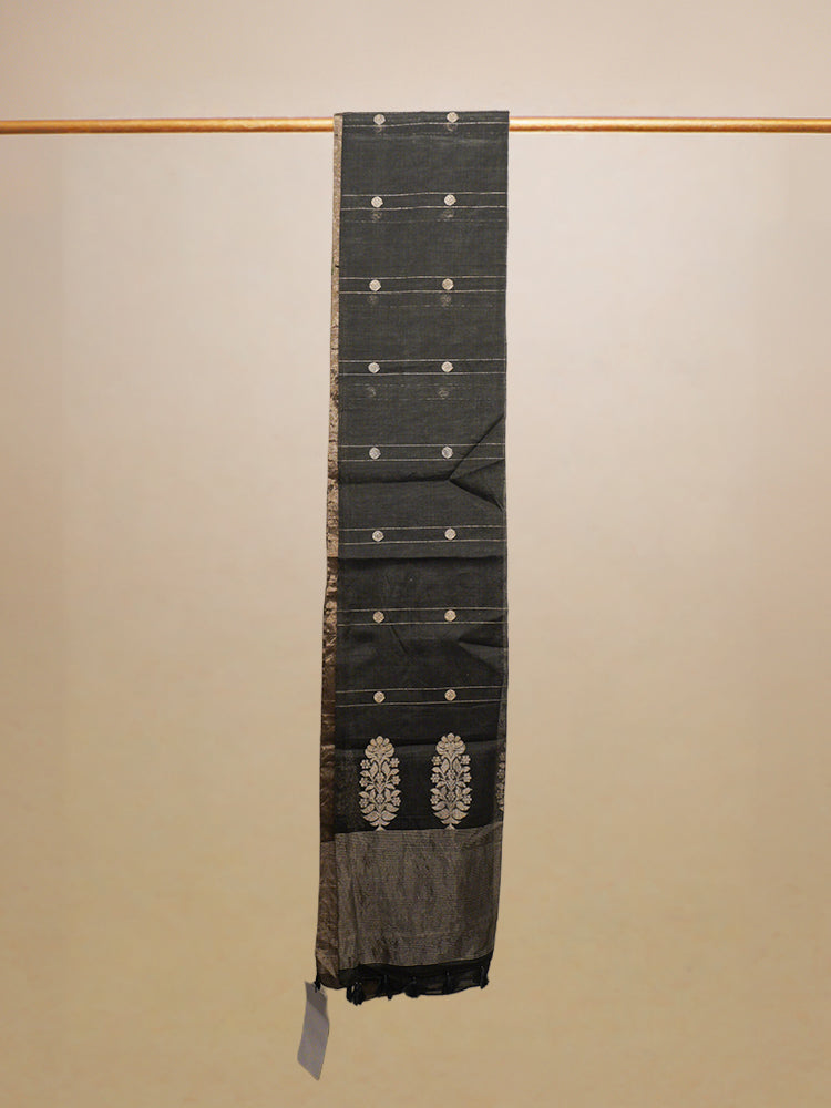 Grey Chanderi Zari Work Saree