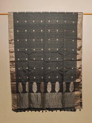 Grey Chanderi Zari Work Saree