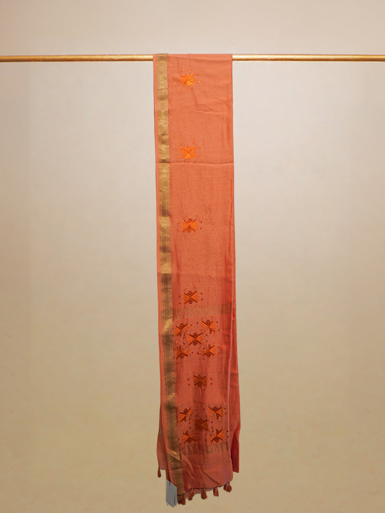 Peach Chanderi Silk Saree
