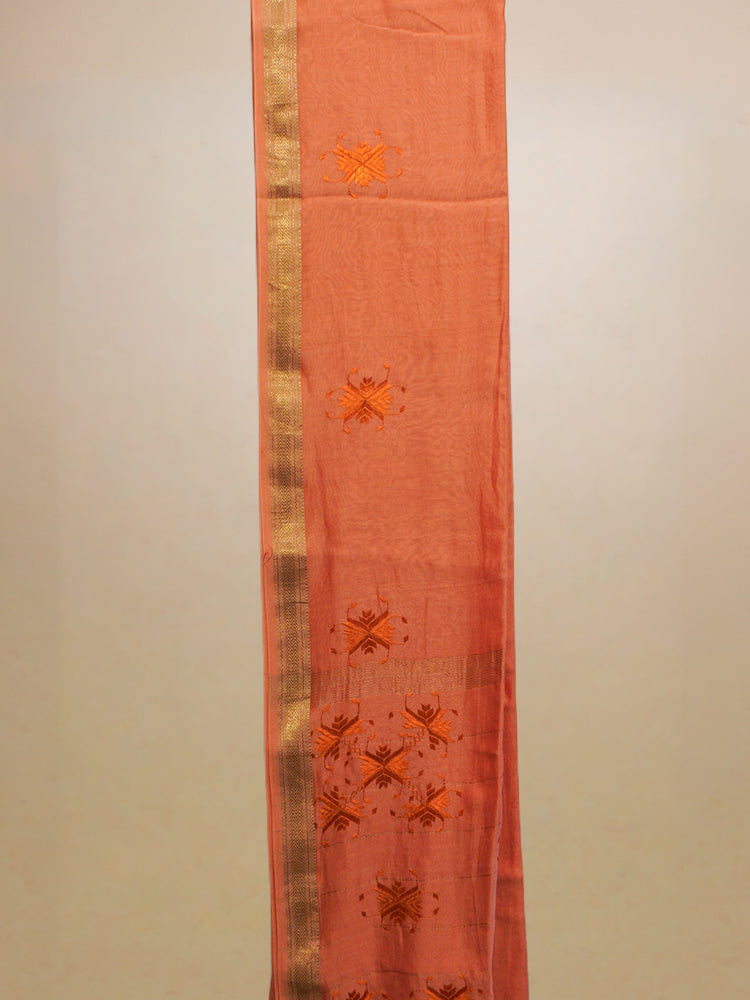 Peach Chanderi Silk Saree