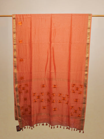 Peach Chanderi Silk Saree