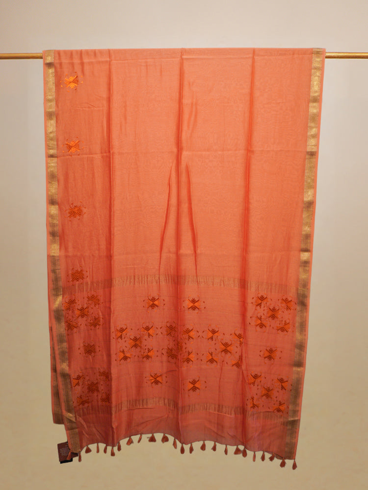 Peach Chanderi Silk Saree