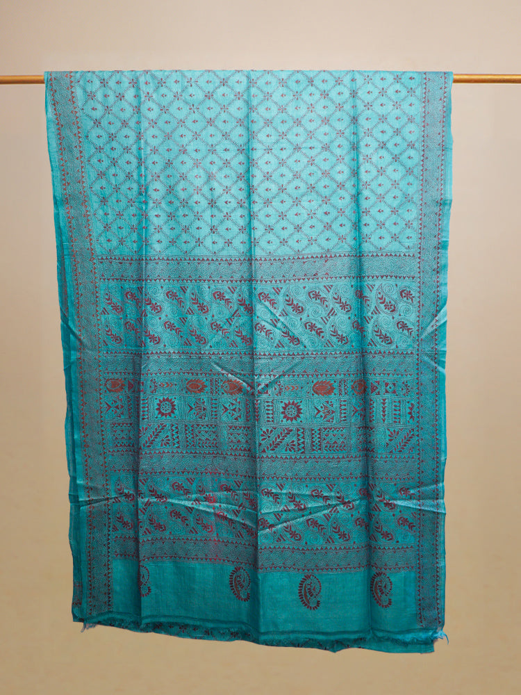 Turquish Kantha Stitch Tussar Silk Saree