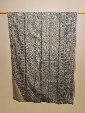 Beige Hand Painted Madhubani Tusaar Silk Saree