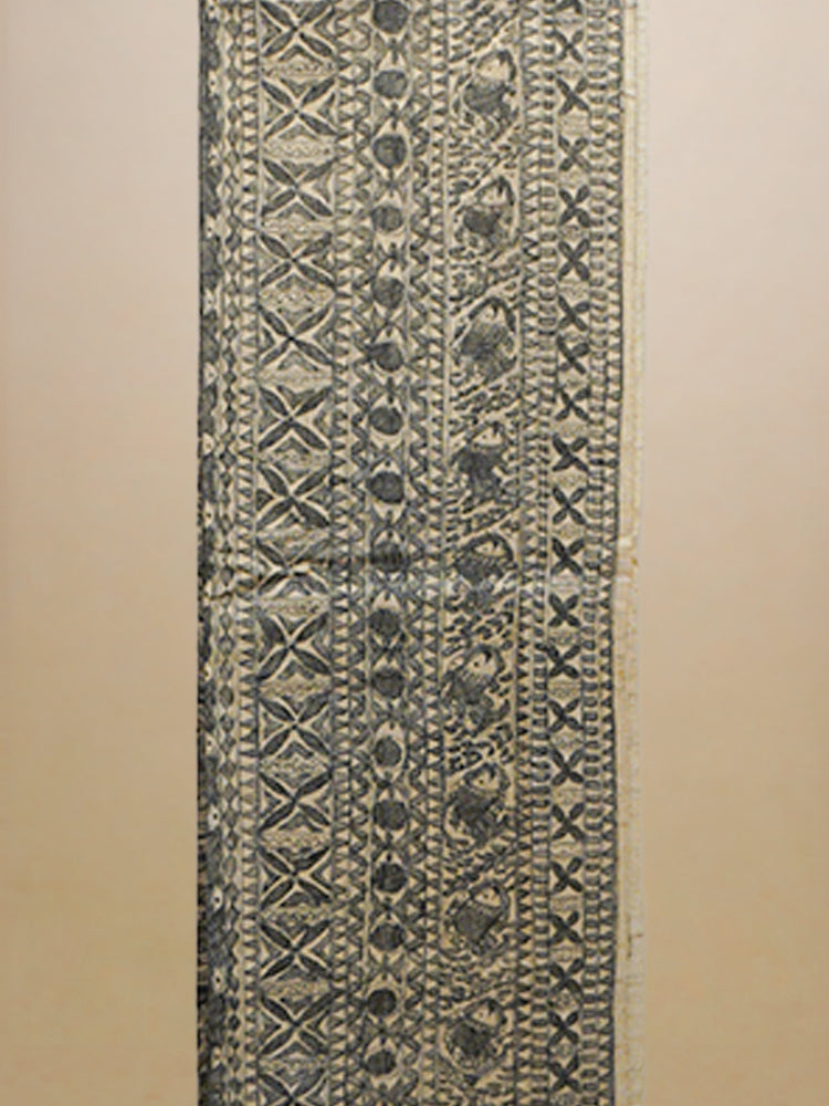 Beige Hand Painted Madhubani Tusaar Silk Saree