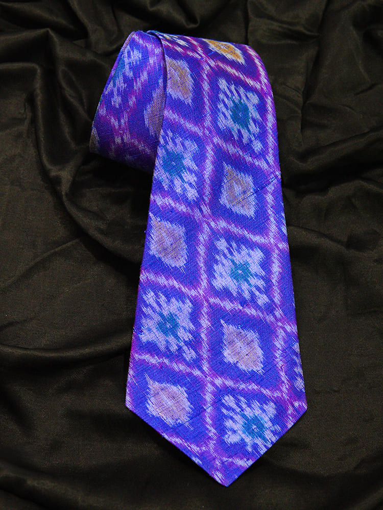 Blue Ikat Raw Silk Tye