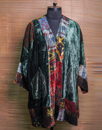 Aasra Olive Green Velvet Overlay