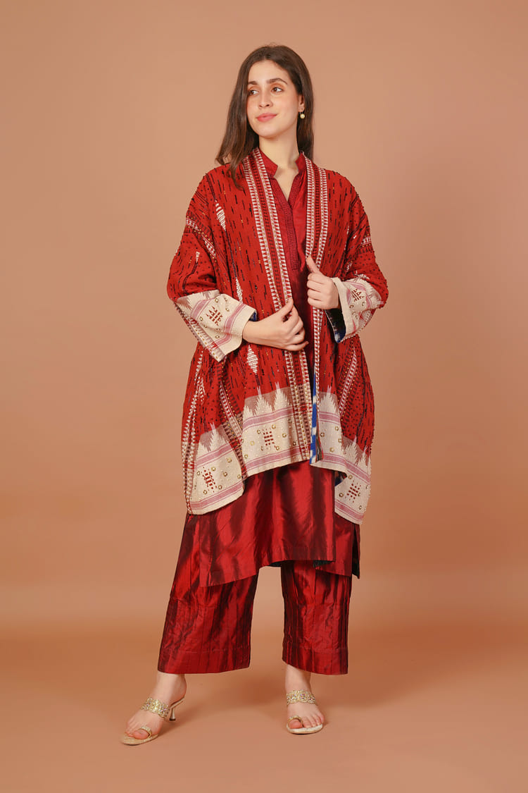 Ruby Ivory Red & White Kotpad Jacket