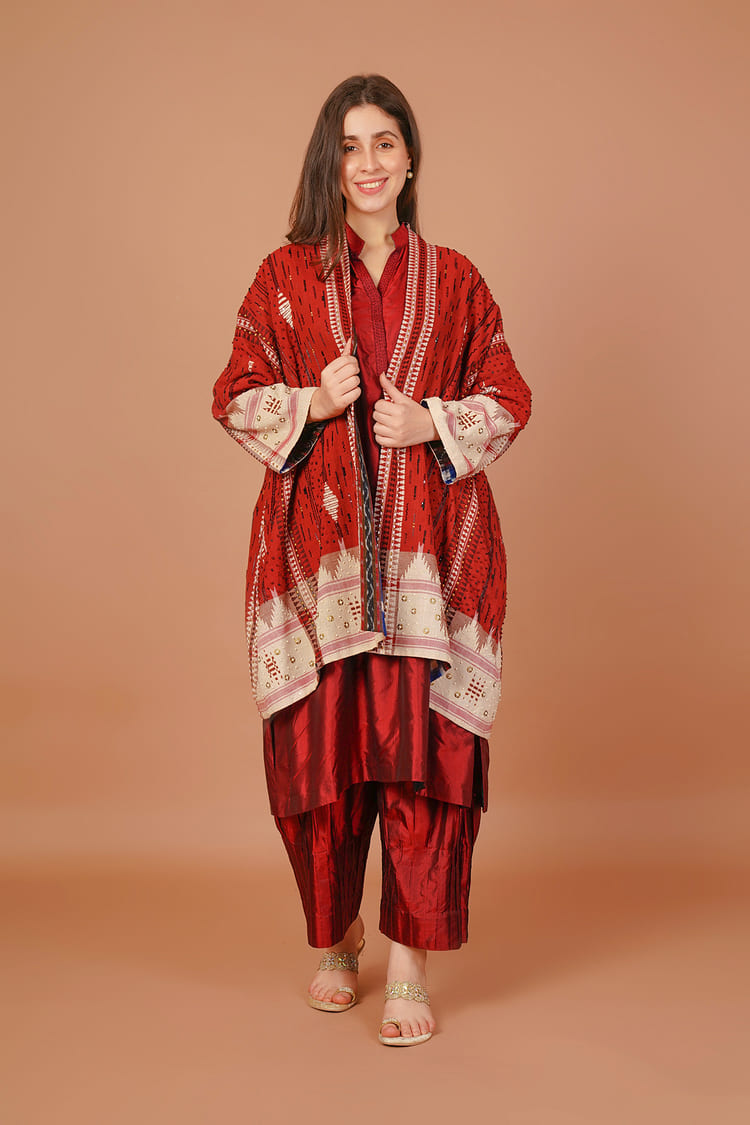Ruby Ivory Red & White Kotpad Jacket