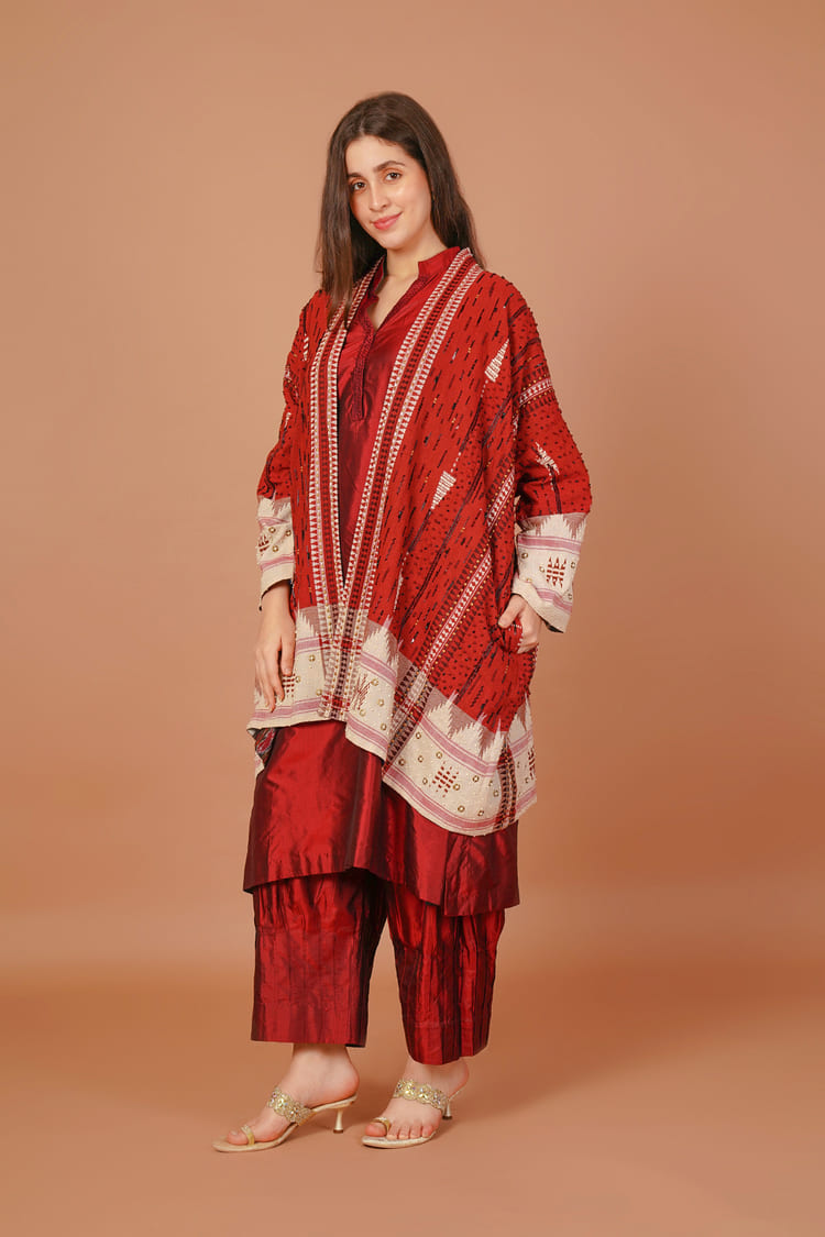 Ruby Ivory Red & White Kotpad Jacket