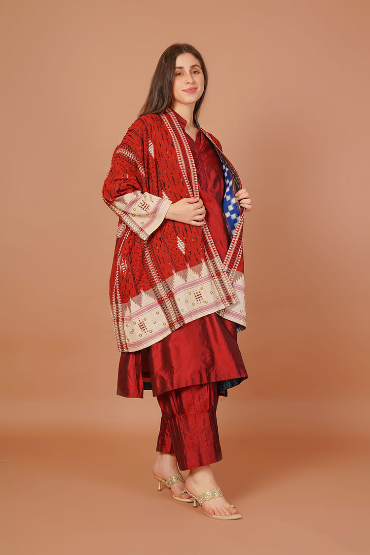 Ruby Ivory Red & White Kotpad Jacket