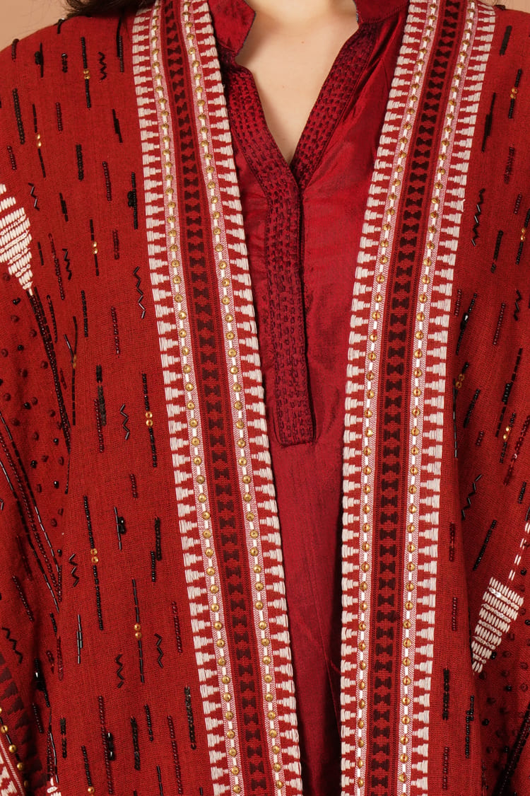 Ruby Ivory Red & White Kotpad Jacket
