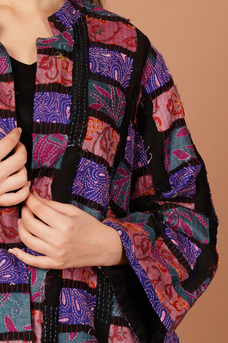 Twilight Purple & Black Kantha Overlay