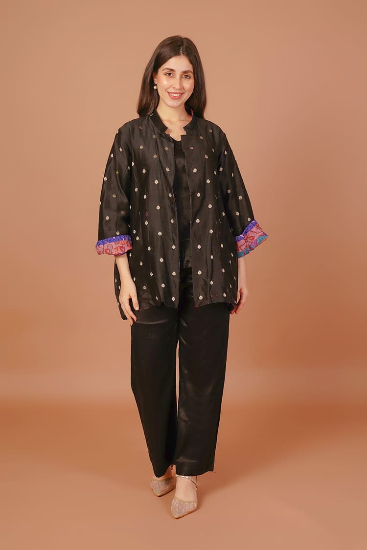 Twilight Purple & Black Kantha Overlay