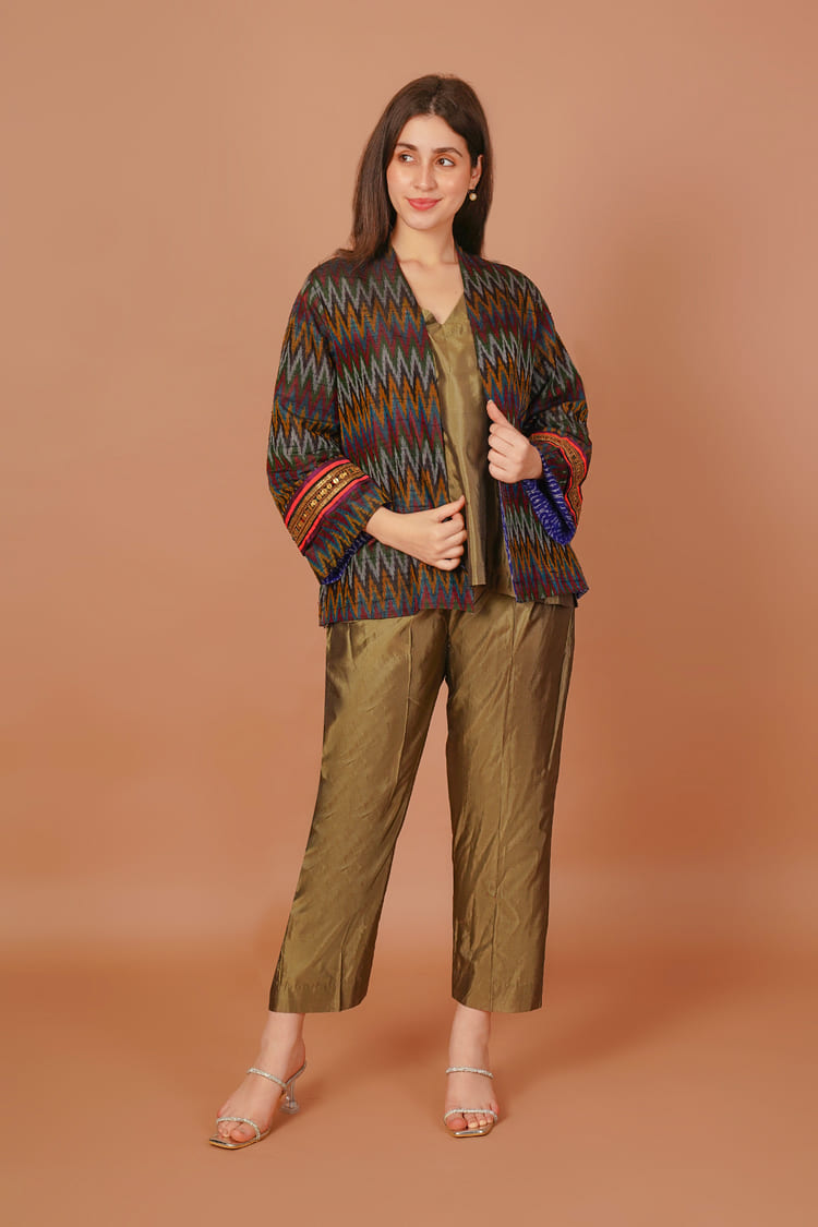 Eclipse Black Ikat Raw Silk Jacket