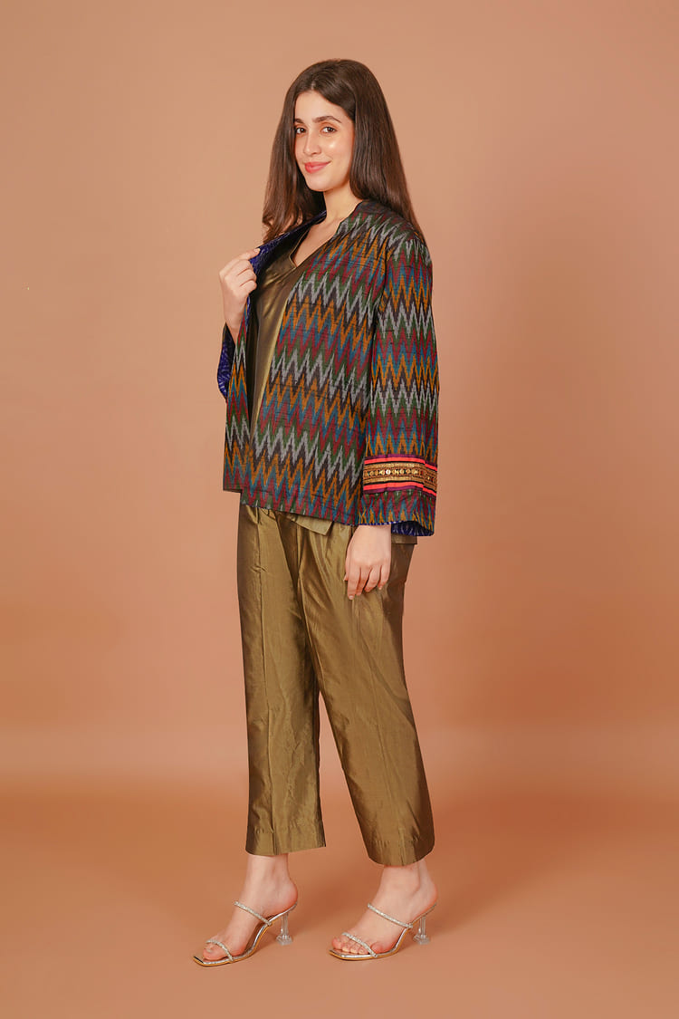 Eclipse Black Ikat Raw Silk Jacket