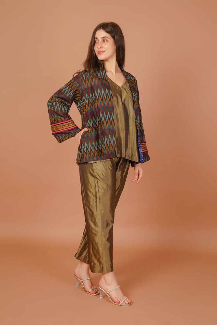 Eclipse Black Ikat Raw Silk Jacket