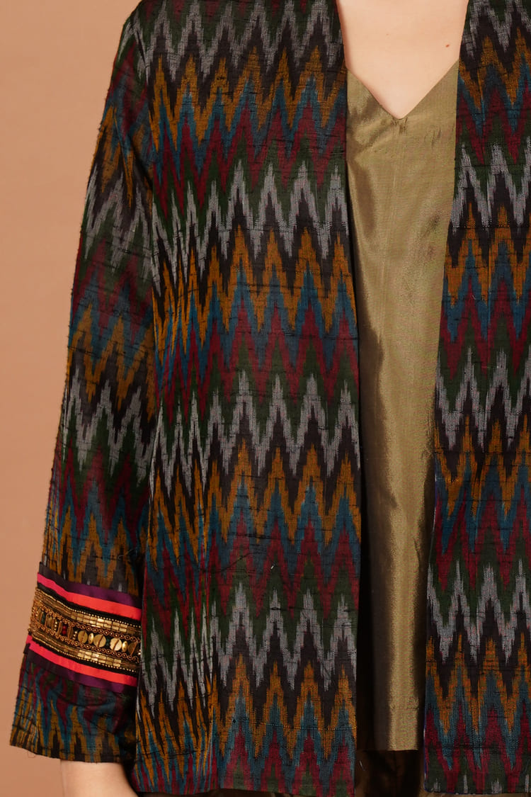 Eclipse Black Ikat Raw Silk Jacket