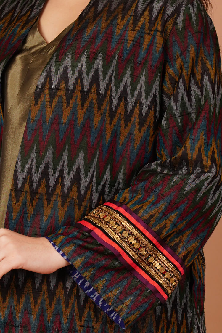 Eclipse Black Ikat Raw Silk Jacket