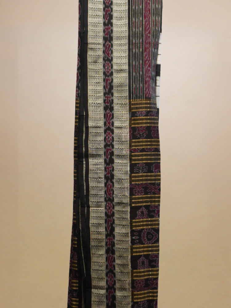 Orange & Black Vichitrapuri Odisha Ikat Silk Saree