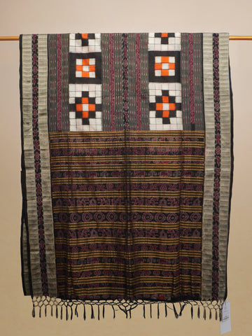 Orange & Black Vichitrapuri Odisha Ikat Silk Saree