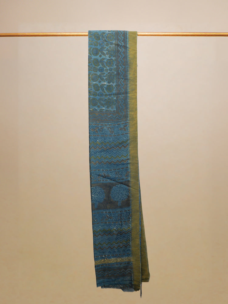 Blue Dabu Block Printing Cotton Silk