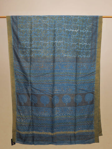 Blue Dabu Block Printing Cotton Silk