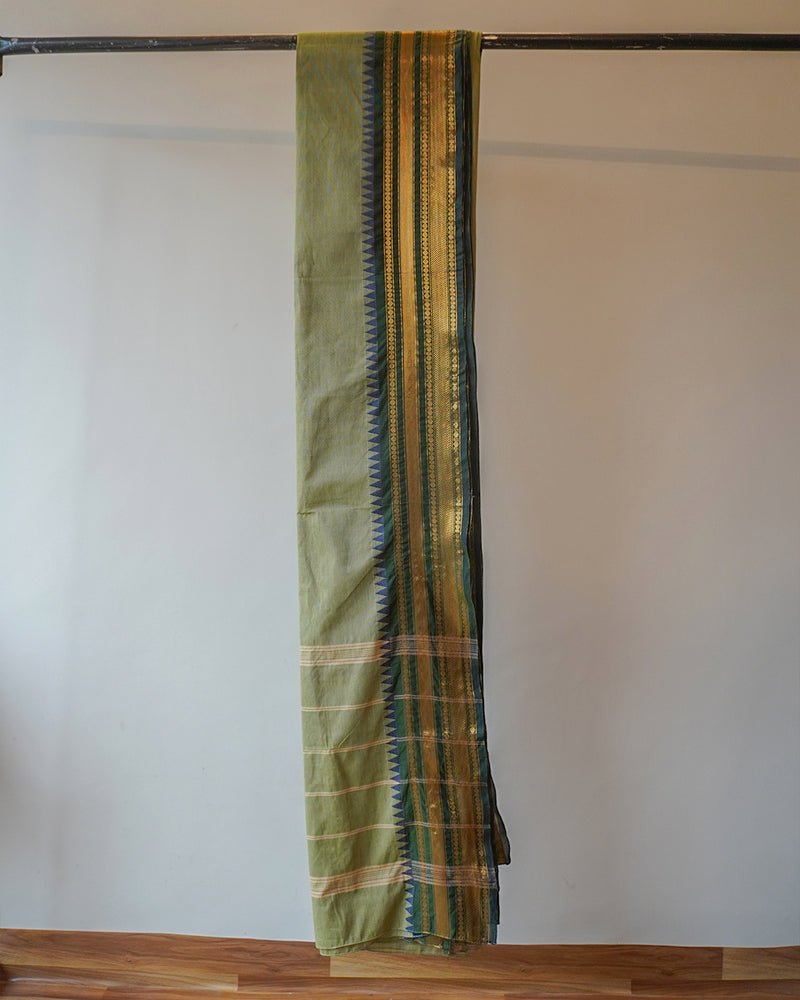 Light Green Cotton Kanjeevaram Saree