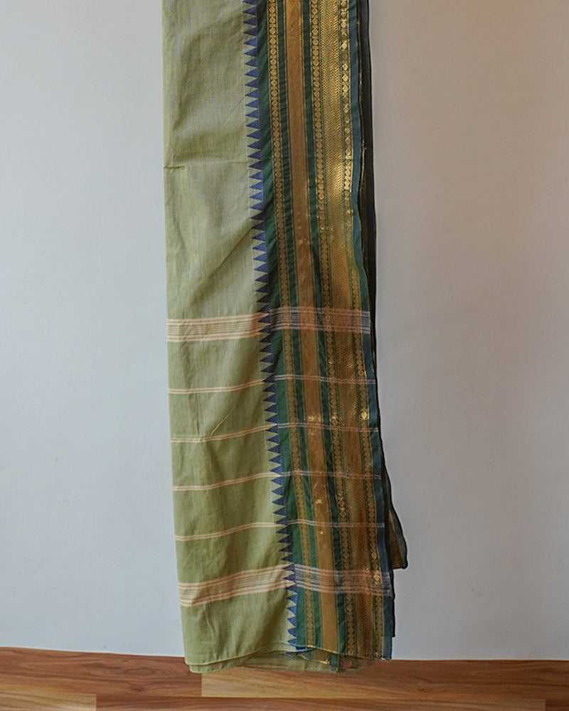 Light Green Cotton Kanjeevaram Saree