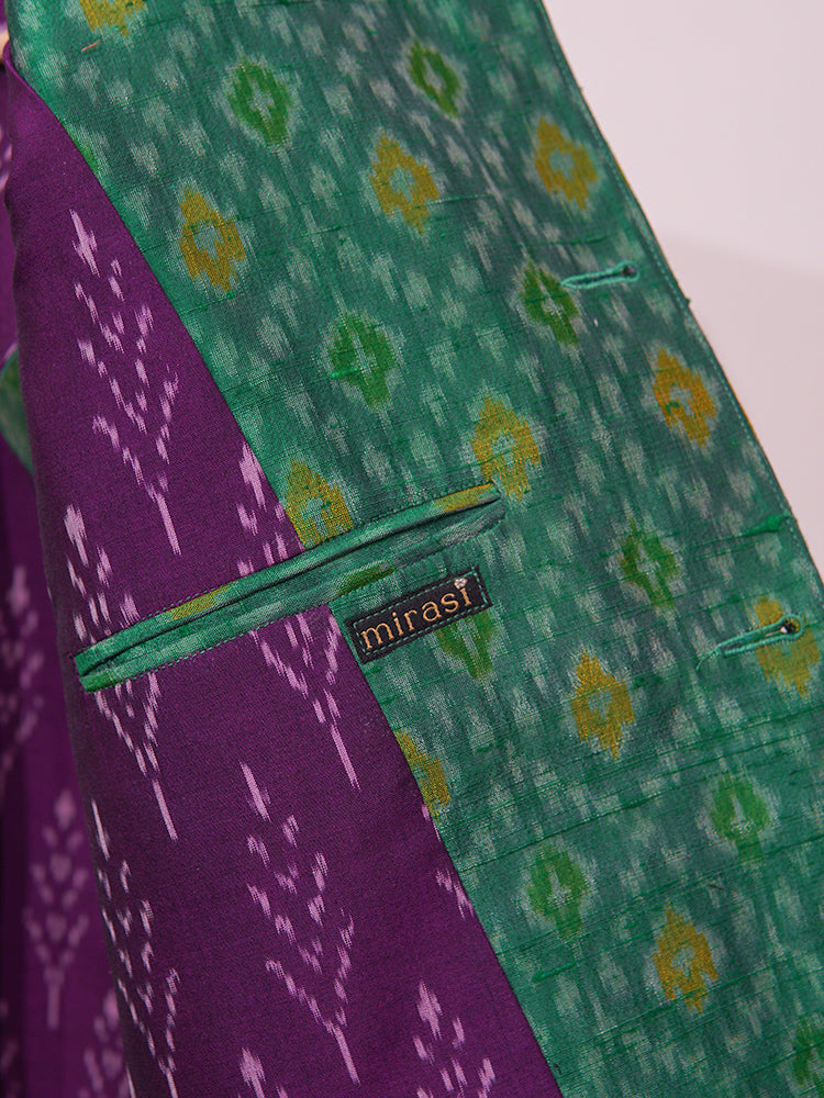 Gemini Green Ikkat Raw Silk Bandi