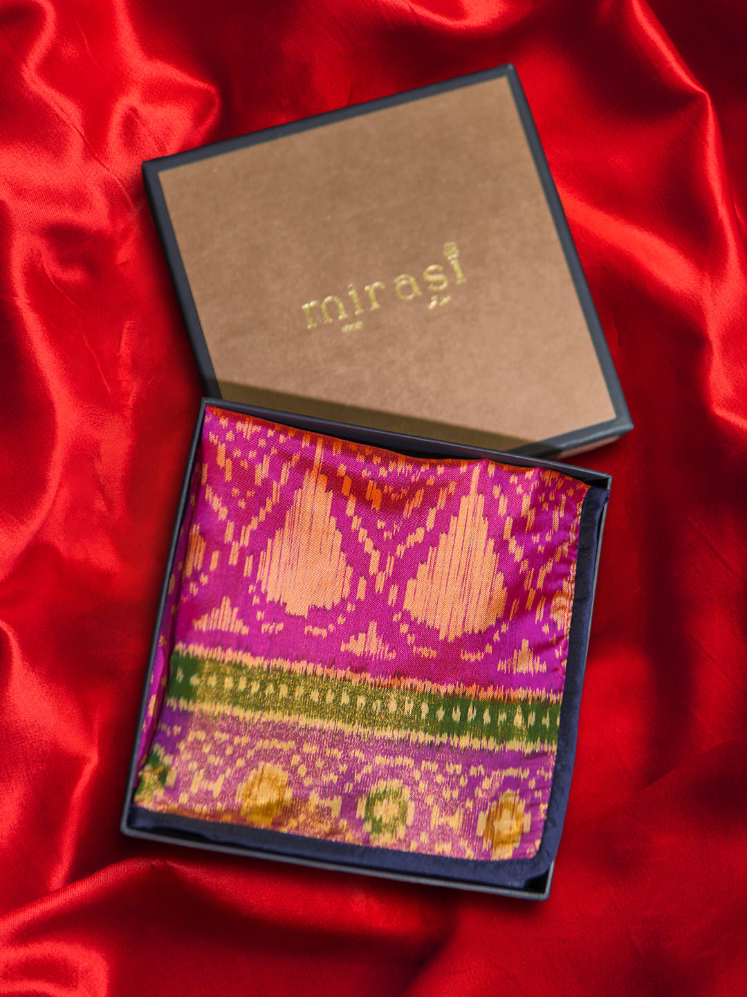 Pink & Green Patola Single Pocket Square Gift Box