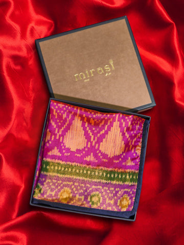Pink & Green Patola Single Pocket Square Gift Box