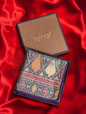 Beige & Orange Patola single Pocket Square Gift box