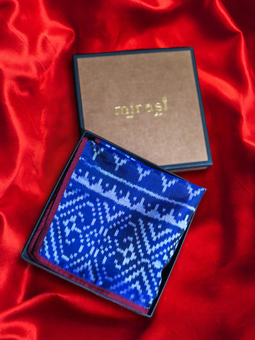 Blue & white Patola single Pocket Square Gift Box