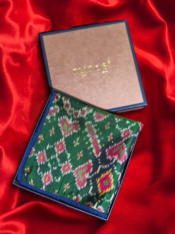 Green Patola Single Pocket Square Gift Box