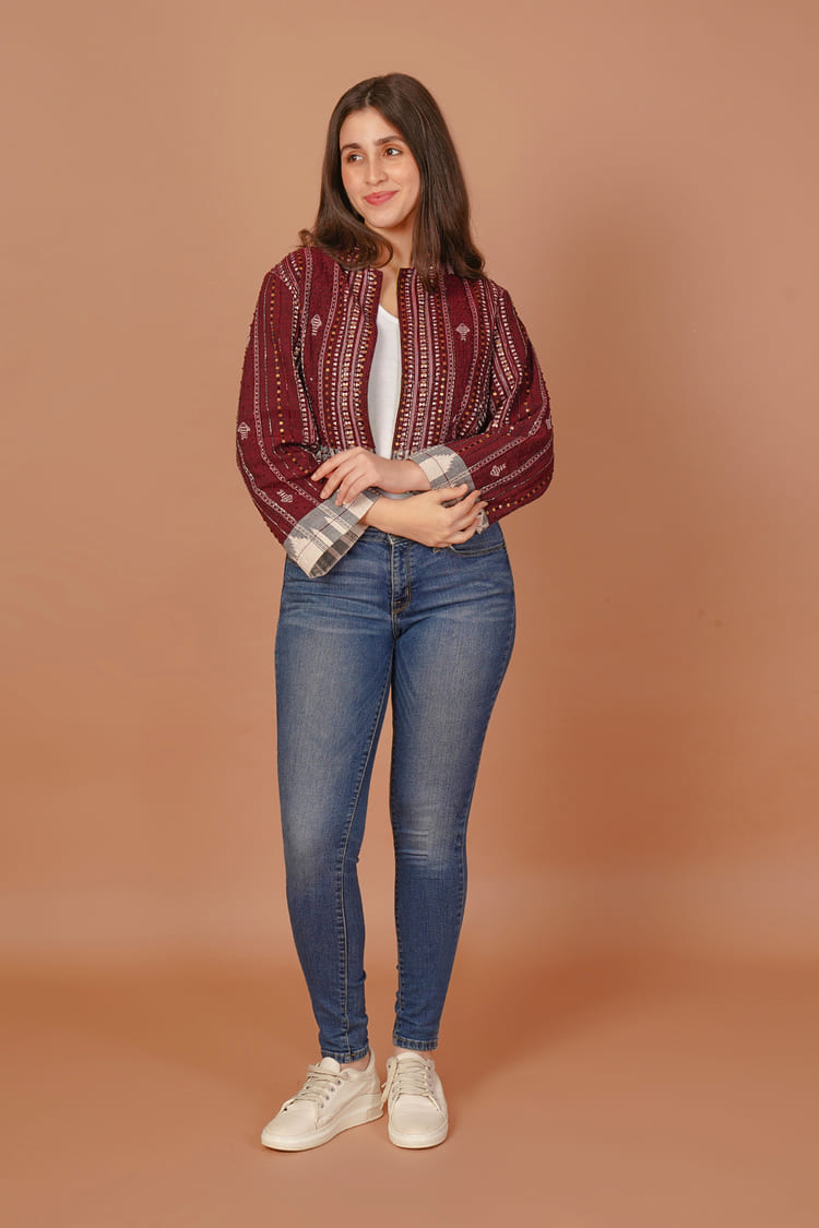 Garnet Maroon Kotpad Crop Jacket