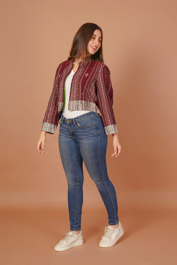 Garnet Maroon Kotpad Crop Jacket