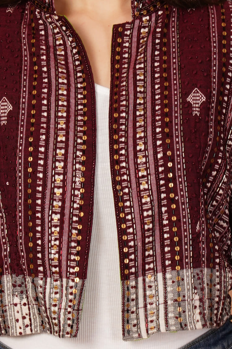 Garnet Maroon Kotpad Crop Jacket