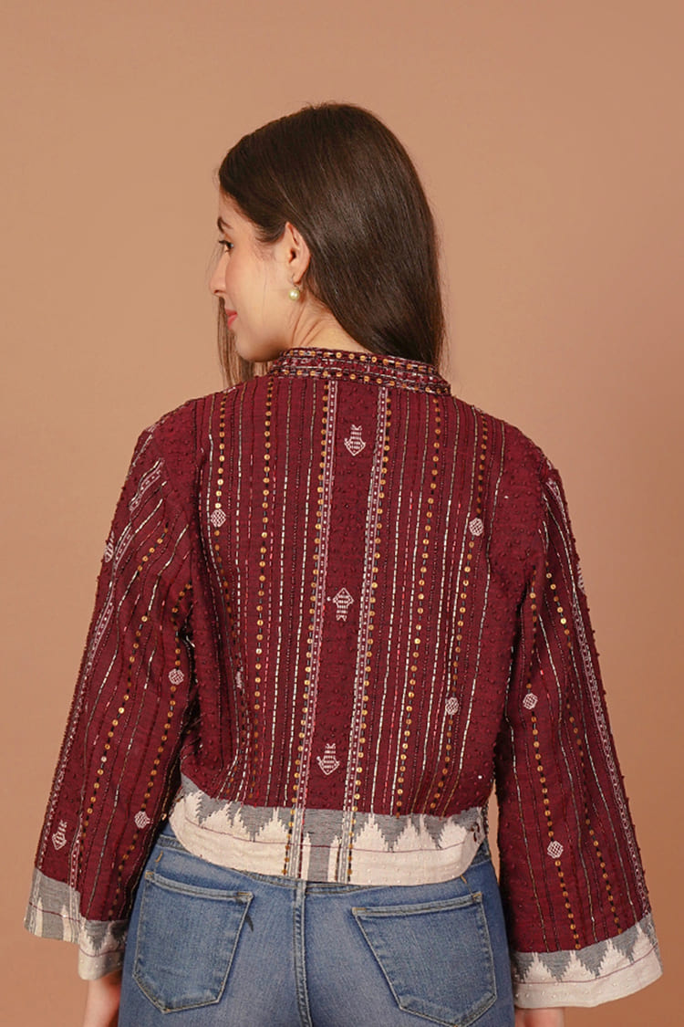 Garnet Maroon Kotpad Crop Jacket