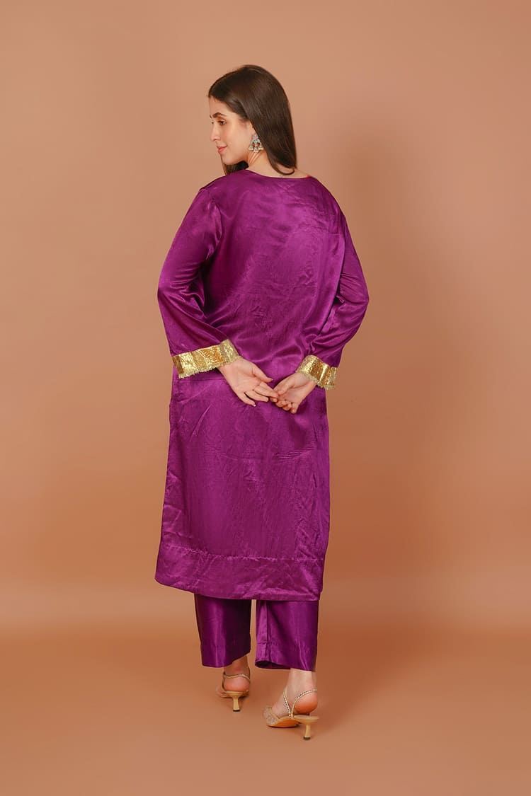 Aster Plum Purple Mashru Coord Set