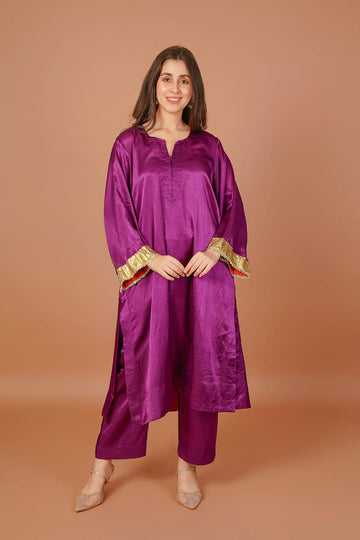 Aster Plum Purple Mashru Coord Set