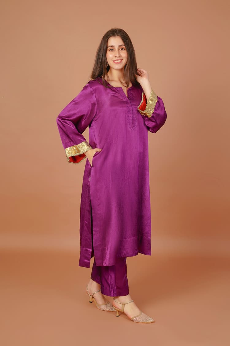 Aster Plum Purple Mashru Coord Set