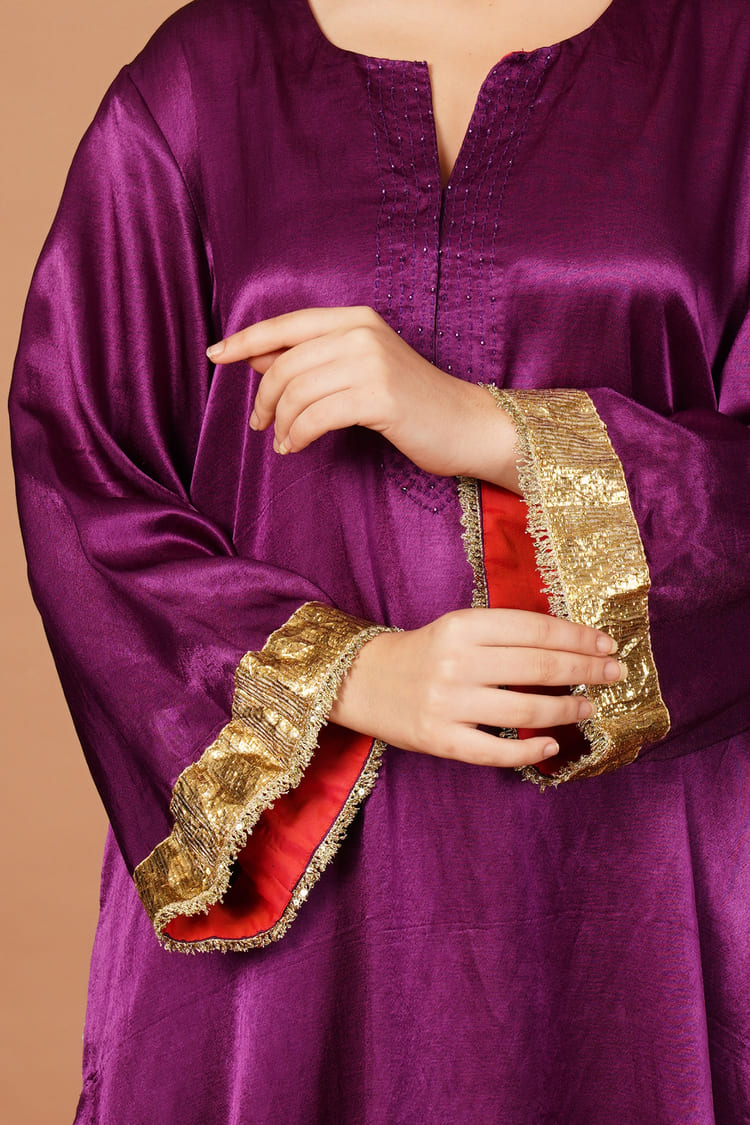 Aster Plum Purple Mashru Coord Set