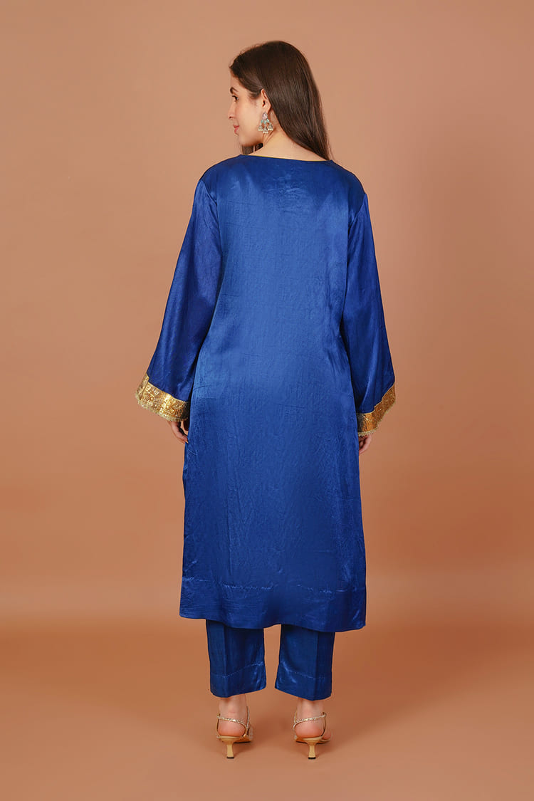 Celestial Navy Blue Mashru Coord Set