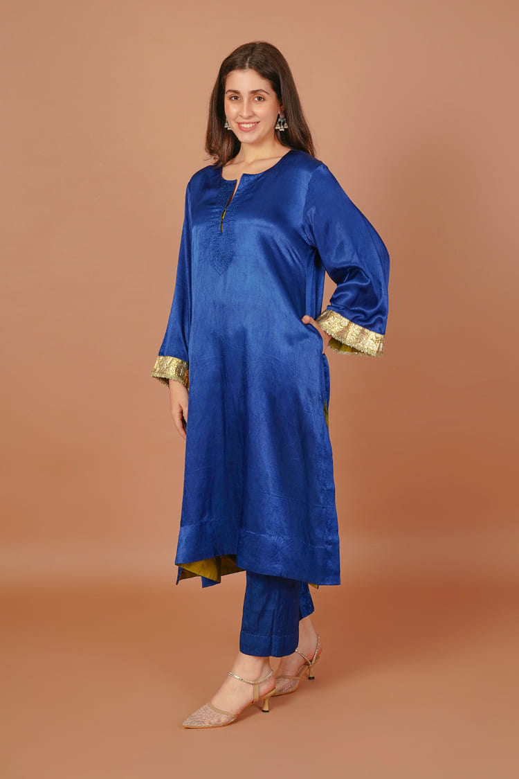 Celestial Navy Blue Mashru Coord Set