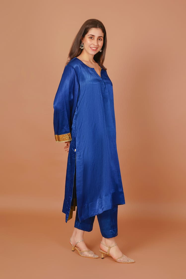 Celestial Navy Blue Mashru Coord Set
