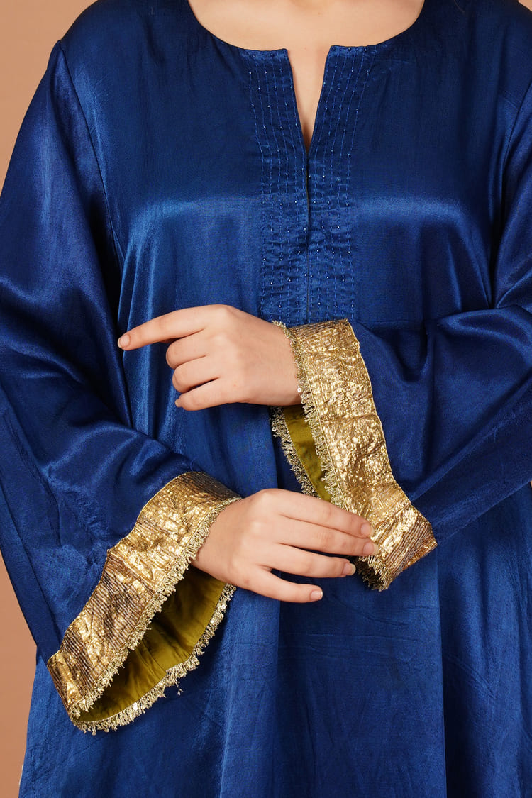 Celestial Navy Blue Mashru Coord Set