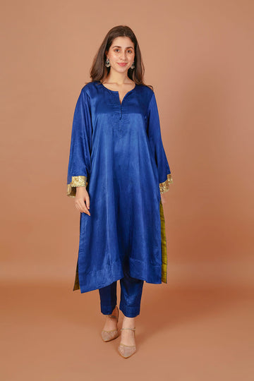 Celestial Navy Blue Mashru Kurta
